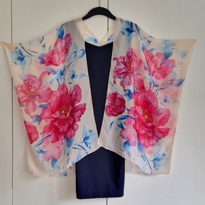 Cream with Pink Flowers Kimono Cardigan, Kaftan Caftan, Overdress, Free size, Kimono Jacket - LIMITED EDITION- only one made