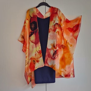 Orange Leaves Leaf Kimono Cardigan, Bohemian, Festival, Kaftan Caftan, Overdress, Free size, Kimono Jacket silky -LIMITED EDITION-