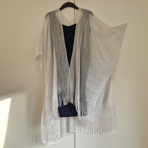 Silver White with Fringe Kimono Cardigan, Jacket Kaftan, Caftan, Duster Jacket Overdress, Free size, Cardigan -LIMITED EDITION-