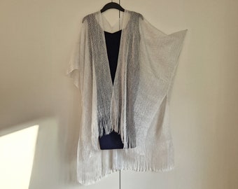 Silber Weiß mit Fringe Kimono Cardigan, Jacke Kaftan, Kaftan, Duster Jacket Overdress, Free size, Cardigan -LIMITED EDITION-
