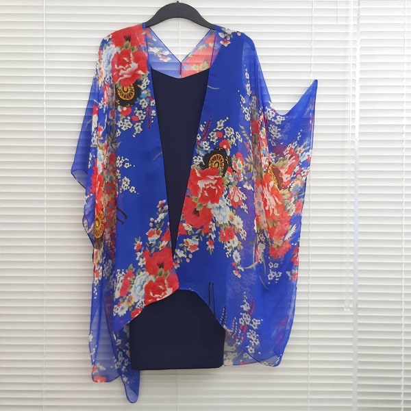 Cobolt Blue Cherry Blossom Kimono Cardigan, Kaftan Kaftan, Überkleid, freie Größe, Kimono Jacke -LIMITED EDITION-