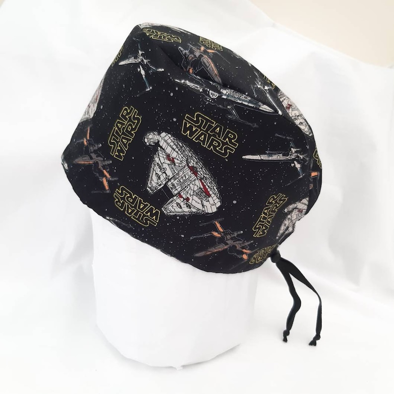 Scrub Cap Star wars black Galaxy, Millennium Falcon, Surgical Cap with toggle, Cotton, Vets, Theatre, Doctor, Nurse, Chef, Chemo cap image 8