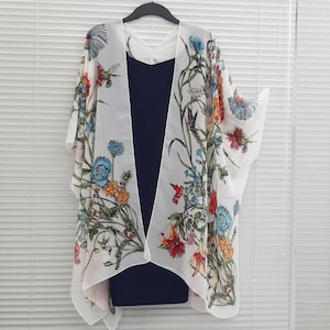 White Floral Kimono Cardigan, Kaftan Caftan, Overdress, Free size, Kimono Jacket, Bridal, wedding -LIMITED EDITION-