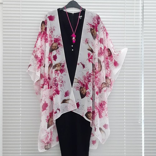 Pink and White Floral Kimono Jacket 