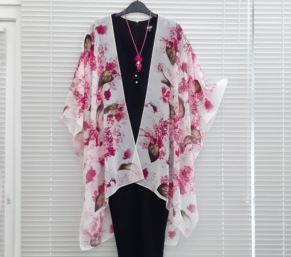 Pink and White Floral Kimono Jacket 