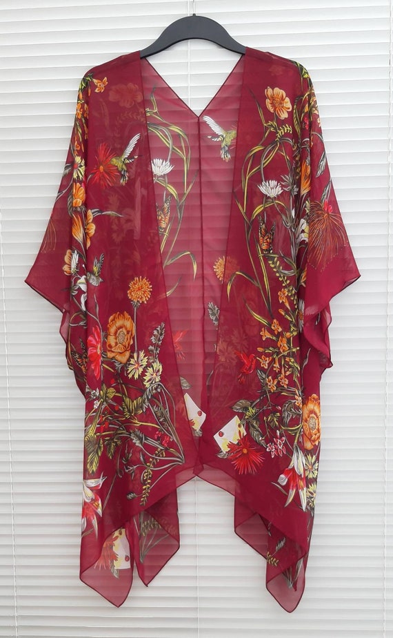 Maroon Floral Kimono Cardigan Kaftan Caftan Overdress Free Size Kimono Jacket LIMITED EDITION Etsy