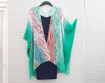 Turquoise Green Waves Kimono Cardigan, Kaftan, Caftan, Overdress, Free size, Kimono Cardigan -LIMITED EDITION-