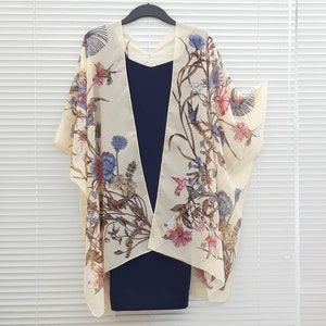 Champagne Floral Kimono Cardigan, Kaftan Caftan, Overdress, Free size, Kimono Jacket -LIMITED EDITION-