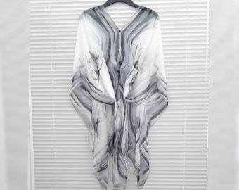 Grey Tulips Kaftan Top: Versatile Beach Cover Up