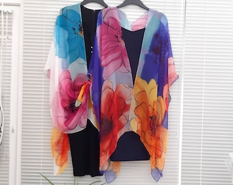 Flower Ombre Kimono Kaftan, Caftan, Overdress, Free size, Cardigan, Yellow, Pink, Blue, Orange, Purple -LIMITED EDITION-