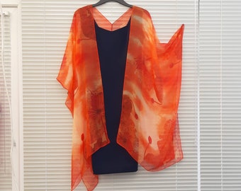 Dark Orange Lotus Flower Kimono Cardigan, Kaftan Caftan, Overdress, Free size, Kimono Jacket -LIMITED EDITION-