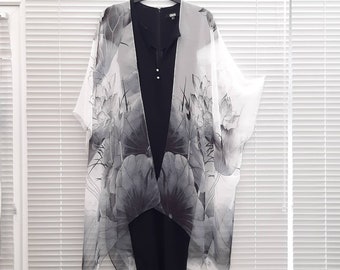 Lotus Water Lilly Kimono Cardigan, Kaftan Caftan, Overdress, Free size, Kimono Jacket silky chiffon -LIMITED EDITION-