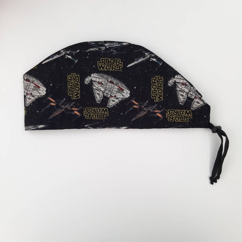 Scrub Cap Star wars black Galaxy, Millennium Falcon, Surgical Cap with toggle, Cotton, Vets, Theatre, Doctor, Nurse, Chef, Chemo cap image 4