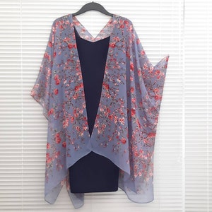 Blue lilac pink Cherry Blossoms Flowers Kimono Cardigan, Kaftan Caftan, Overdress, Free size, Kimono Jacket -LIMITED EDITION-