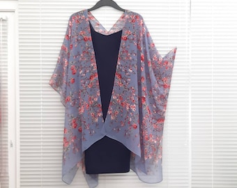 Blue lilac pink Cherry Blossoms Flowers Kimono Cardigan, Kaftan Caftan, Overdress, Free size, Kimono Jacket -LIMITED EDITION-