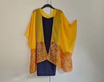 Yellow Burnt Orange Blossom Kimono Cardigan, Kaftan Caftan, Overdress, Free size, Kimono Jacket -LIMITED EDITION-