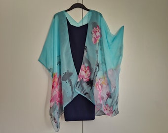 Turquoise pink Floral Kimono Cardigan, Kaftan Caftan, Overdress, Free size, Kimono Jacket -LIMITED EDITION-