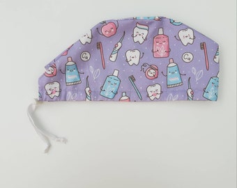 Scrub Cap dental Surgical Cap with toggle, Cotton, Dentist, Vets, Theatre, Doctor, Nurse, Chef, Chemo Cap lilac with elastic