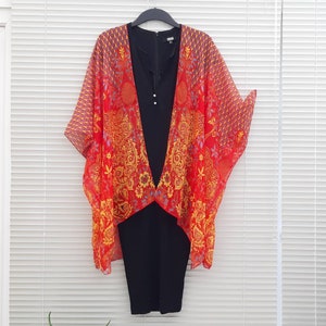 Red Peacock Kimono Cardigan, Kaftan Caftan, Overdress, Free size, Kimono Jacket
