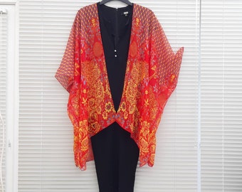 Red Peacock Kimono Cardigan, Kaftan Caftan, Overdress, Free size, Kimono Jacket