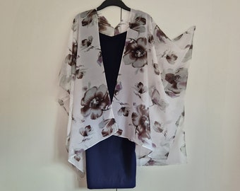 Black and White Floral Kimono Jacket Kaftan, Caftan, Duster Jacket Overdress, Free size, Cardigan -LIMITED EDITION-