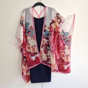 Pink Geisha Kimono Cardigan, Kaftan Caftan, Overdress, Free size, Kimono Jacket