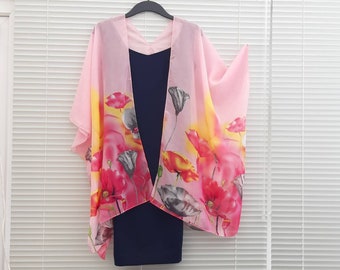 Pink Summer Tulips Kimono Cardigan Kaftan, Caftan, Overdress, Free size, Kimono -LIMITED EDITION-