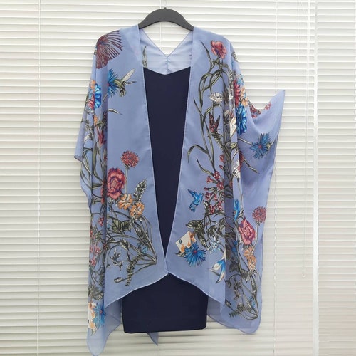 Navy Blue Floral Kimono Cardigan Kaftan Caftan Overdress - Etsy UK