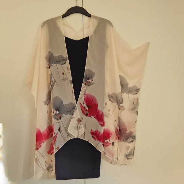 Pink poppy poppies Kimono Cardigan Kaftan, Caftan, Overdress, Free size, Kimono -LIMITED EDITION-