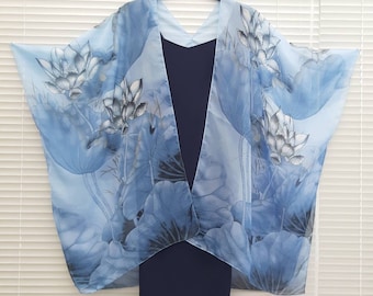 Blue Lotus Water Lilly White Flowers Kimono Cardigan, Kaftan, Overdress, Free size, Kimono Jacket -LIMITED EDITION-