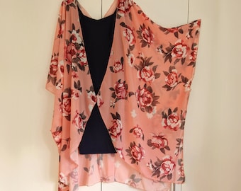 Pink Rose Floral Kimono Plus size Jacket Kaftan, Caftan, Duster Jacket Overdress, Plus size, Cardigan -LIMITED EDITION-