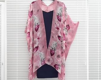 Rose Pink Floral Kimono Jacket Kaftan, Caftan, Duster Jacket Overdress, Free size, Kimono Cardigan -LIMITED EDITION-