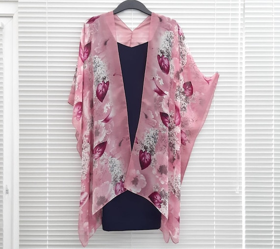 Pink floral hotsell kimono cardigan
