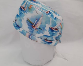 Scrub Cap Boats Surgical Cap with toggle and ties, Cotton, Vets, Theatre, Doctor, Nurse, Chef, Chemo Cap -LIMITED EDITION-