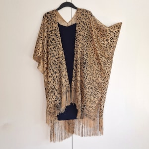 Gold Leopard print with Fringe Kimono Cardigan, Jacket Kaftan, Caftan, Duster Jacket Overdress, Free size, Cardigan -LIMITED EDITION-
