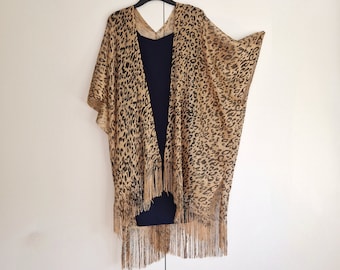 Gold Leopard print mit Fringe Kimono Cardigan, Jacke Kaftan, Kaftan, Duster Jacket Overdress, Free size, Cardigan -LIMITED EDITION-