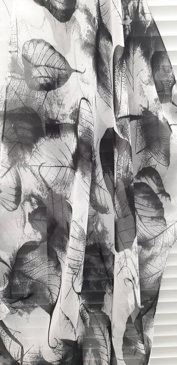 Black and White Leaves Leaf Kimono Cardigan, Kaftan Caftan