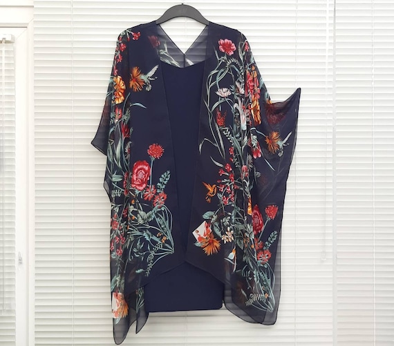 Blue floral kimono cardigan hotsell