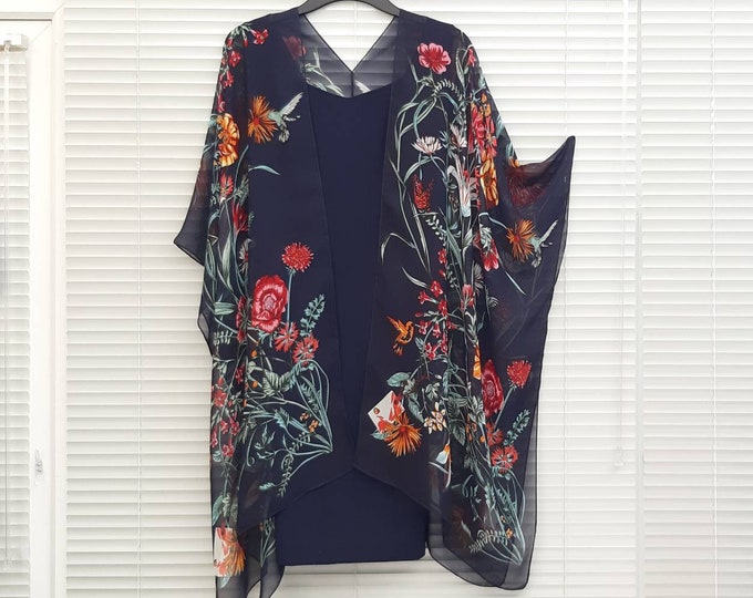 V-Neck Kimono Polyester Kaftan Multicolor Floral Pattern For Women