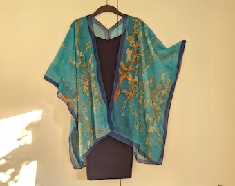 Turquoise Floral Kimono Cardigan, Kaftan Caftan, Overdress, Free size, Kimono Jacket -LIMITED EDITION-