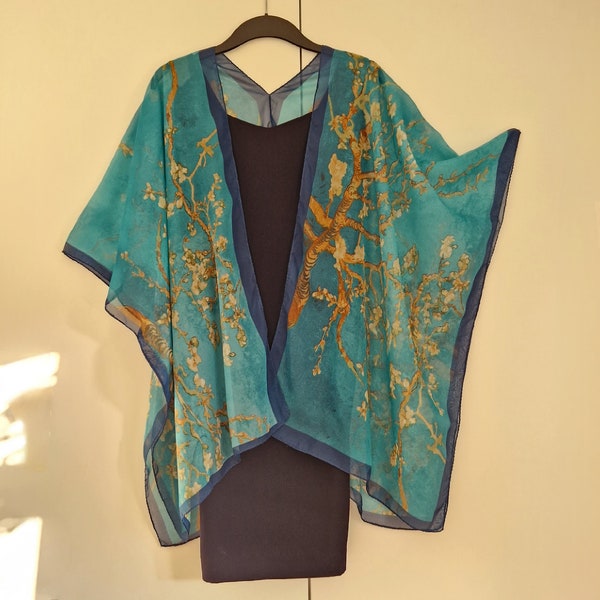 Cardigan kimono à fleurs turquoise, caftan caftan, survêtement, taille unique, veste kimono -ÉDITION LIMITÉE-
