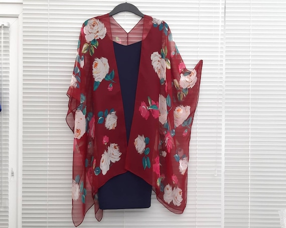 Roses on Maroon Kimono Cardigan Flower Kaftan Overdress Free Size Kimono Jacket Silky Chiffon LIMITED EDITION Only One Made Etsy