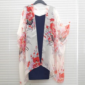Off White with Red Cherry Blossom Kimono Cardigan, Kaftan Caftan, Overdress, Free size, Kimono Jacket -LIMITED EDITION-