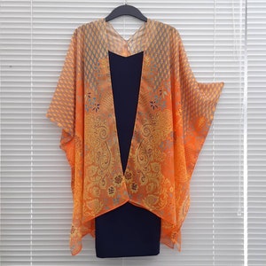 Orange Yellow Peacock Kimono Cardigan, Kaftan Caftan, Overdress, Free size, Kimono Jacket