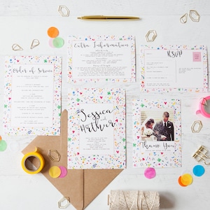 Colourful Confetti Print Wedding Stationery - Minimum order of 25