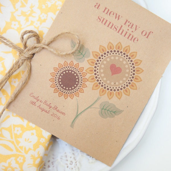 10 Ray Of Sunshine Personalised Seed Packet Baby Shower Favours