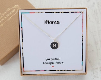 Mama’s Initial Disc Necklace On Personalised Gift Card