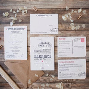 Vélo fait pour deux papeterie de mariage - commande Minimum de 25
