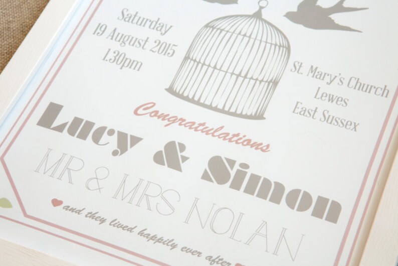 Lovebirds Personalised Wedding Day Print image 3