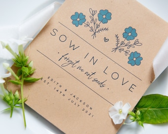 10 'Sow In Love' Forget Me Not Seed Packet Favours